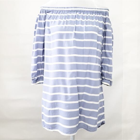 Beachlunchlounge Stripe Off Shoulder Top Blue Small Stripe Summer Blouse Women - Picture 1 of 8